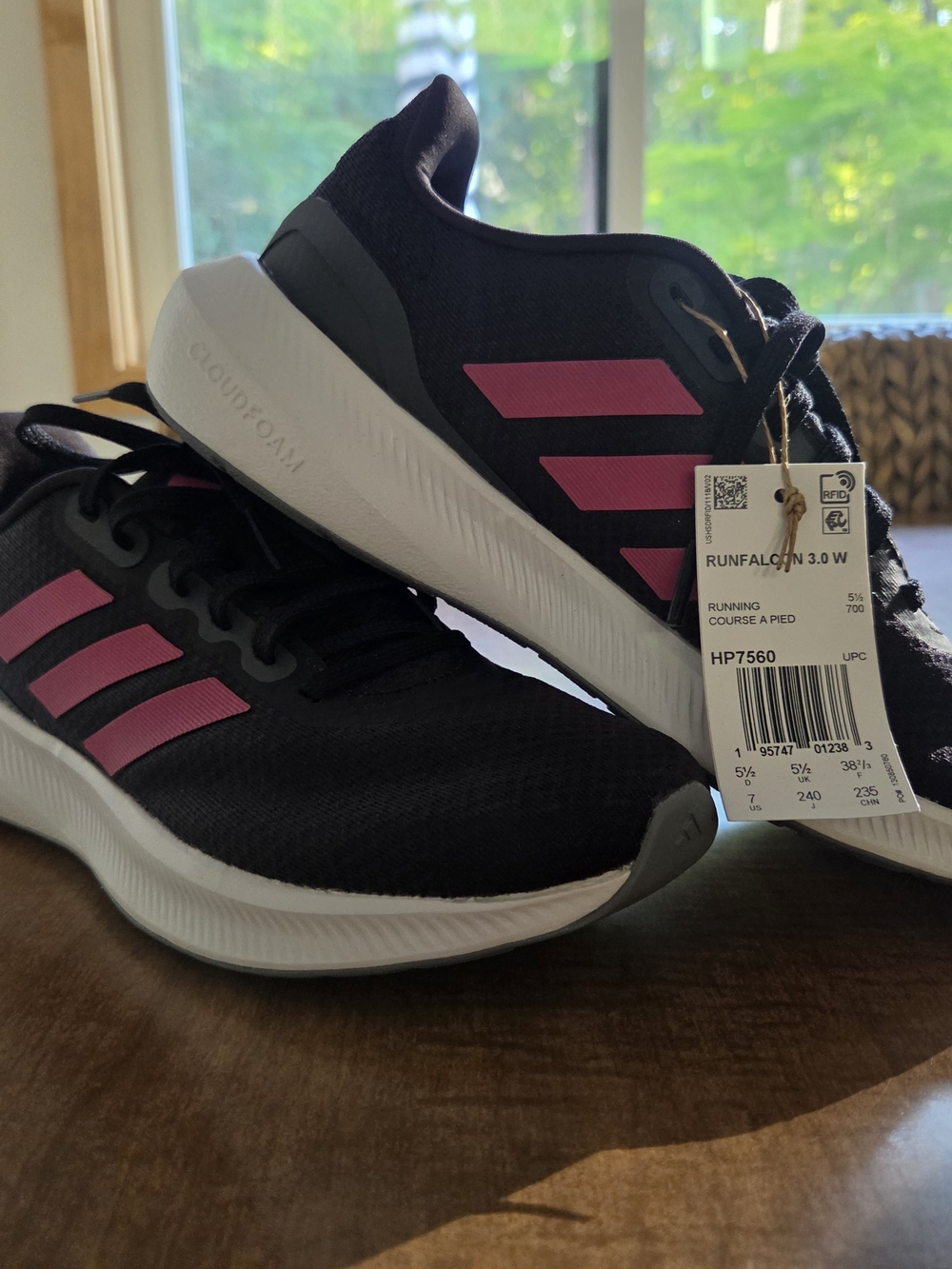 adidas Black Running Shoes with Pink Stripes